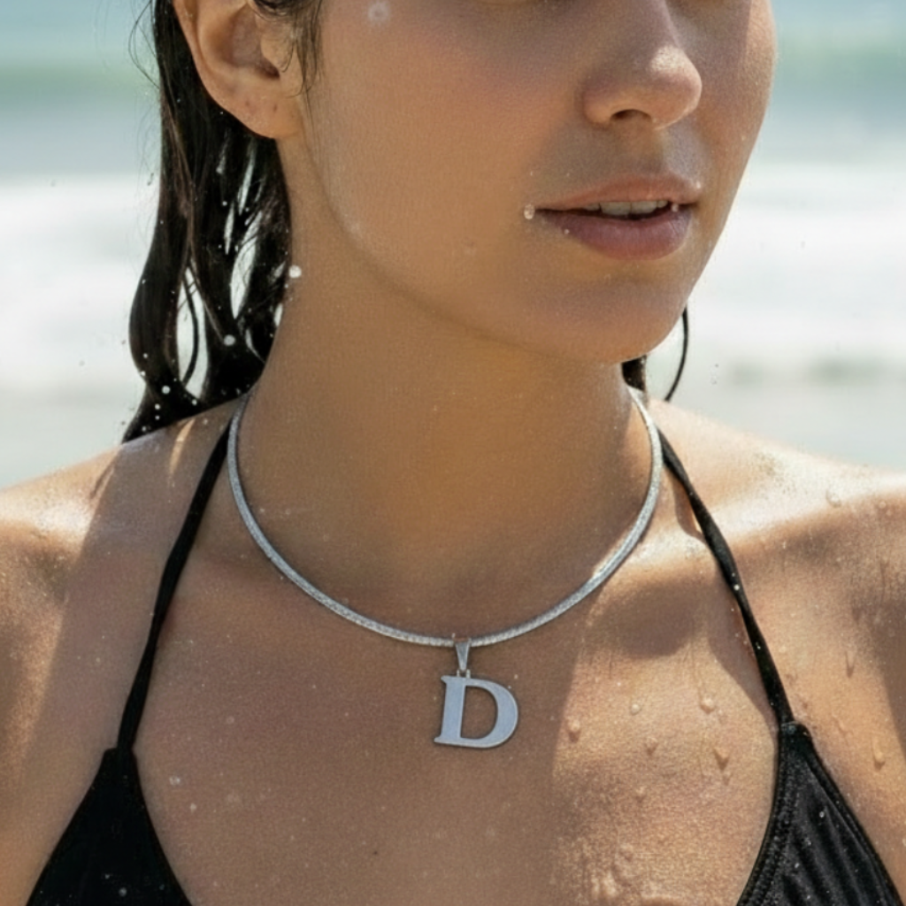 Letter D Silver Omega Chain Beach