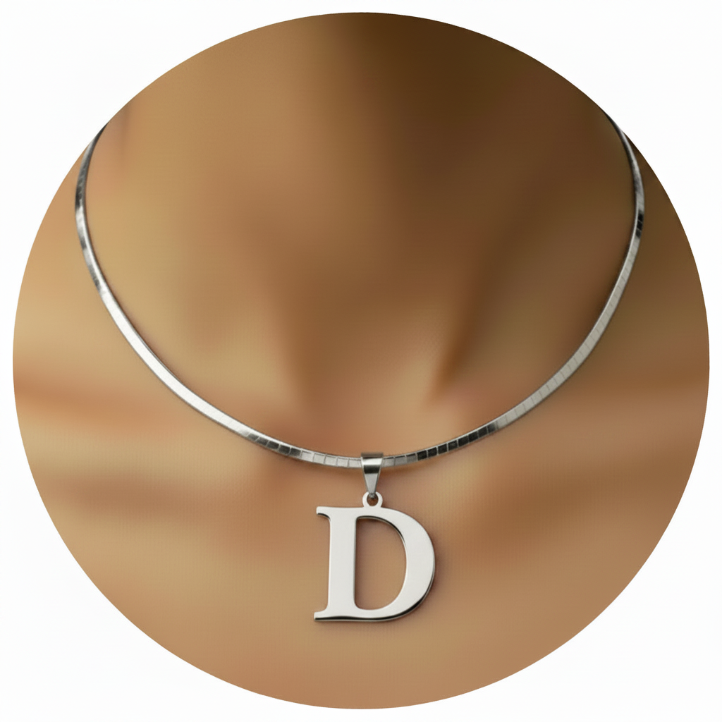 Letter D Silver Omega Chain