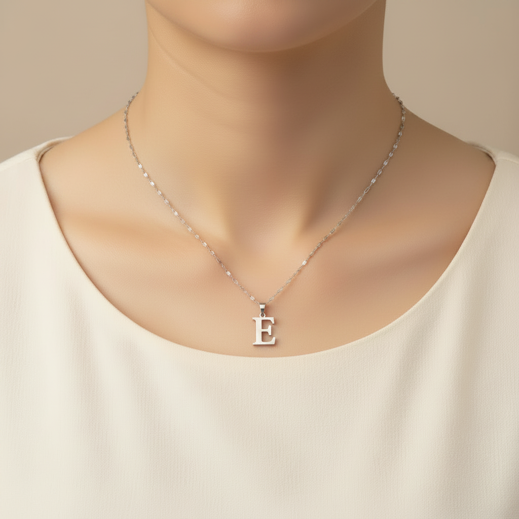 Letter E Silver Necklace