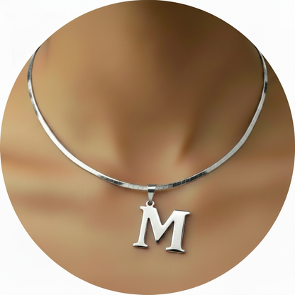 Letter M Silver Necklace on Model