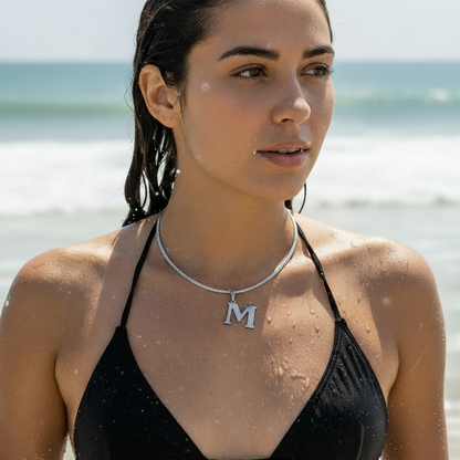 Letter M Silver Omega Chain Ocean No Splash