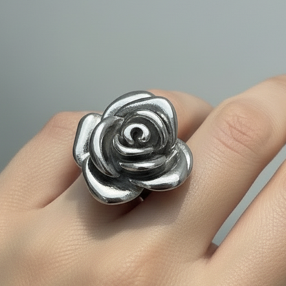 Lighter Stainless Steel Rose Ring on Ring Finger