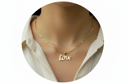 Love Pendant - Figaro 3mm Soft Gold