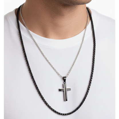 Men's Cross Necklace Set - White Background