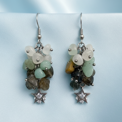 Mixed Chips Star Earrings - Light Blue Satin