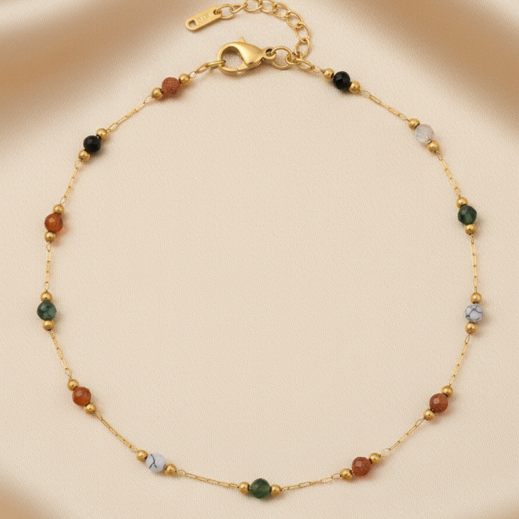 Mixed Gemstone Necklace Champagne Satin K18 Tag