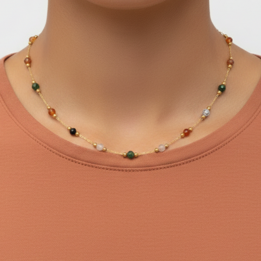 Mixed Gemstone Necklace Latina Model Covered