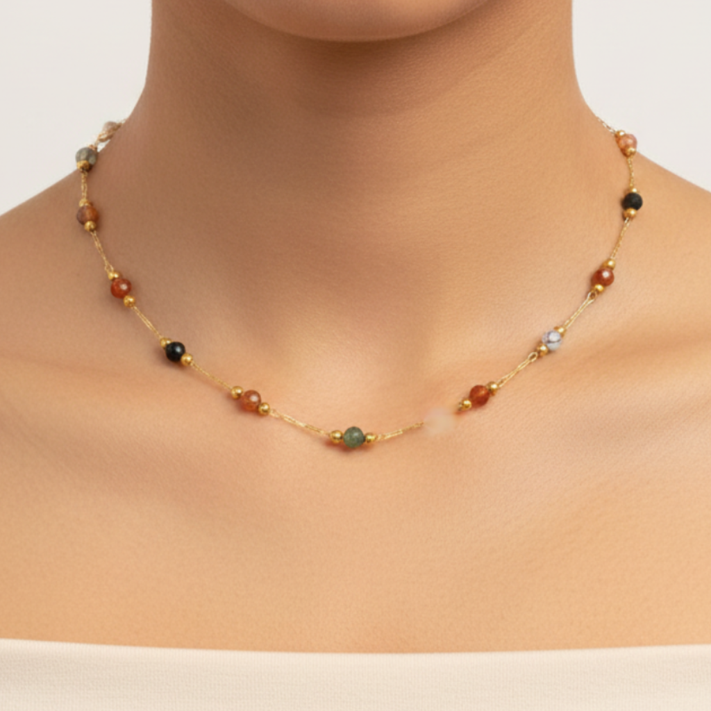 Mixed Gemstone Necklace Latina Model Front