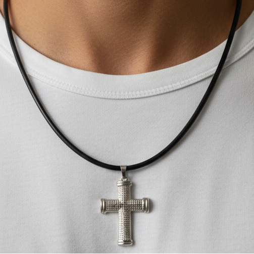 Model - cross necklace 18 inch cord