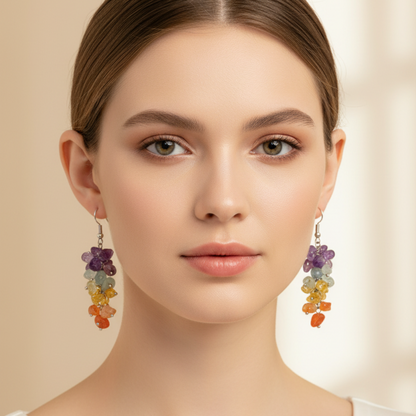 Model Wearing Both Chakra Earrings