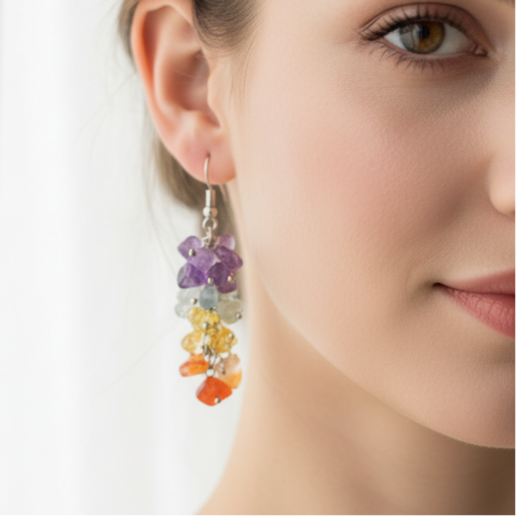 Model Wearing Chakra Earrings