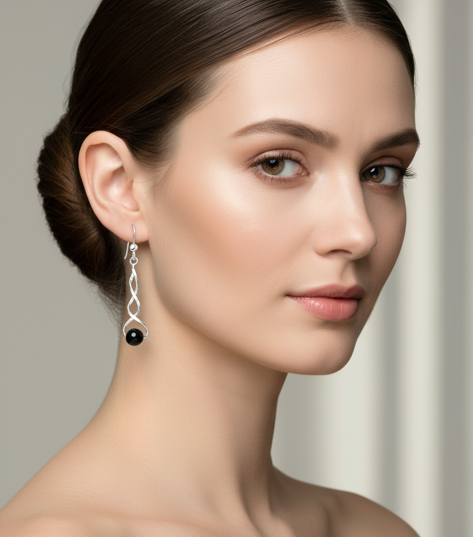 Model wearing sterling silver earrings