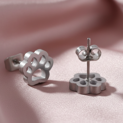 Paw Print Earrings Back on Blush Satin