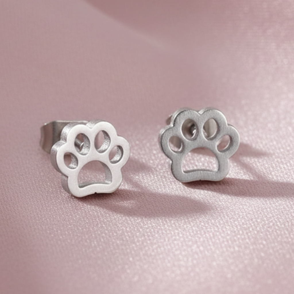 Paw Print Earrings on Blush Satin