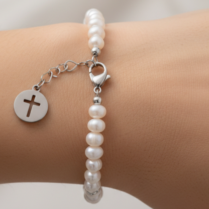 Pearl Cross Bracelet Macro