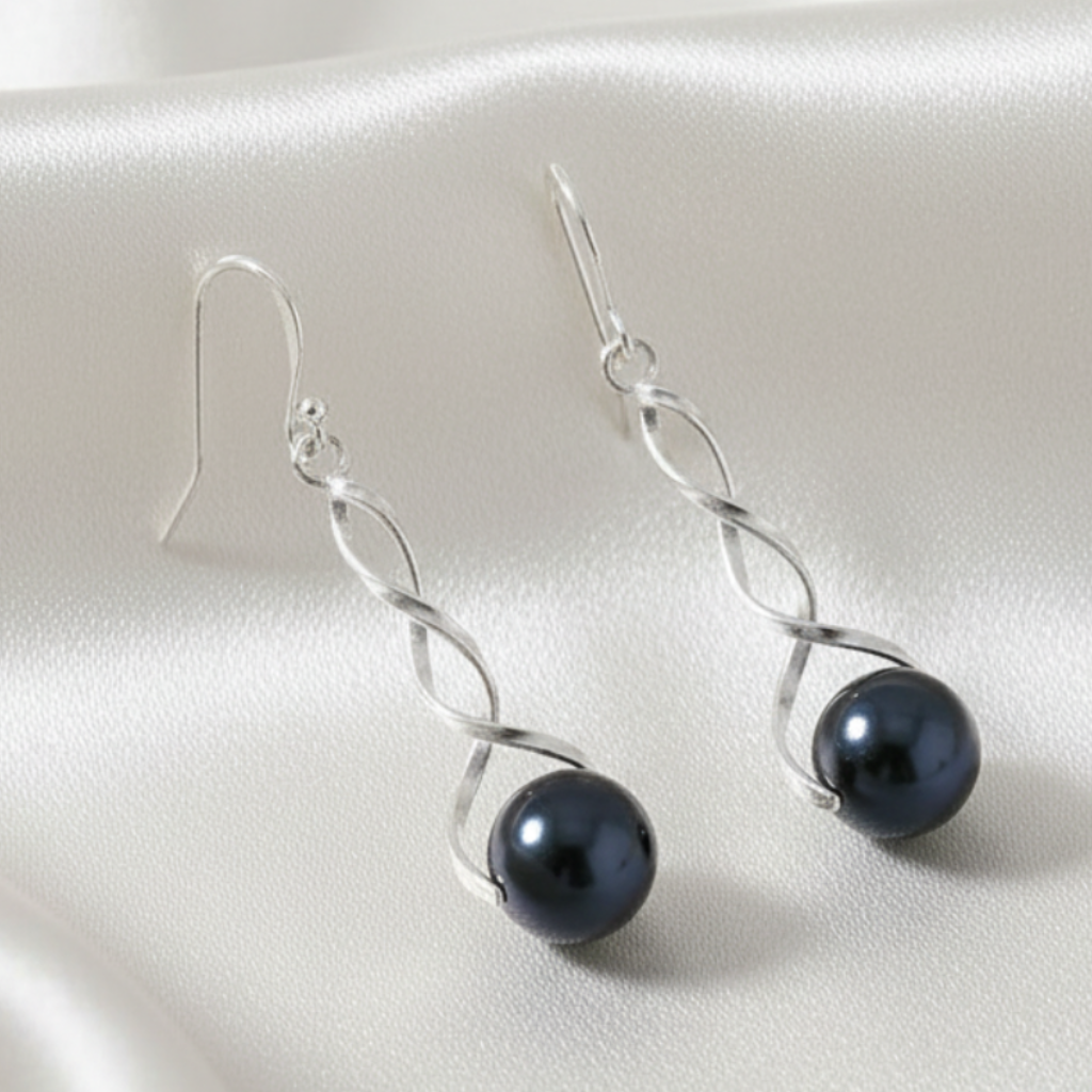 Pearl Earrings Black - Satin Background