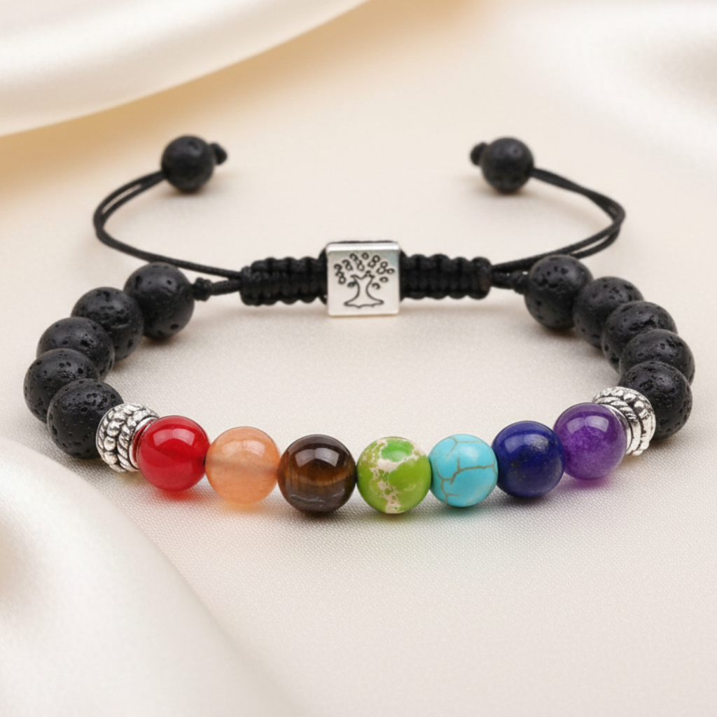 Pulsera 7 Chakras - Fondo Satinado Egg White