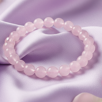 Pulsera de cuarzo rosado en lavanda