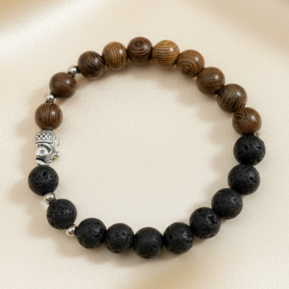 Pulsera Lava & Madera Elefante - Fondo Crema Satinado