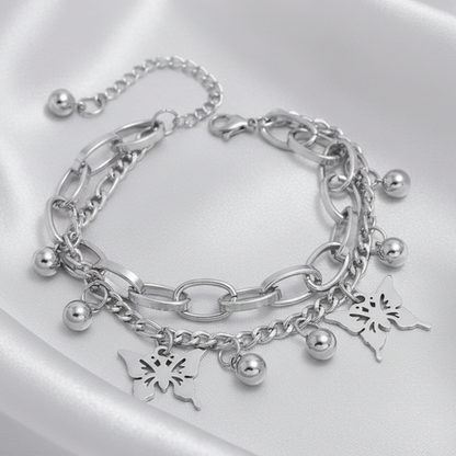 Pulsera Mariposas - Fondo Satinado Off White
