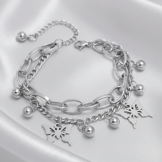 Pulsera Mariposas - Fondo Satinado Off White