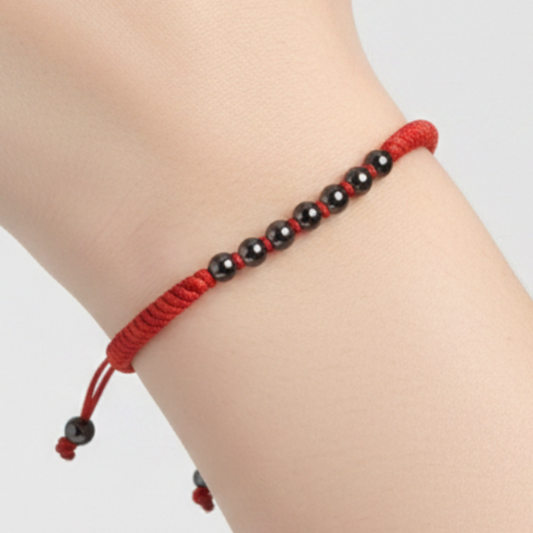 Red Bracelet Black Beads – Model Hand