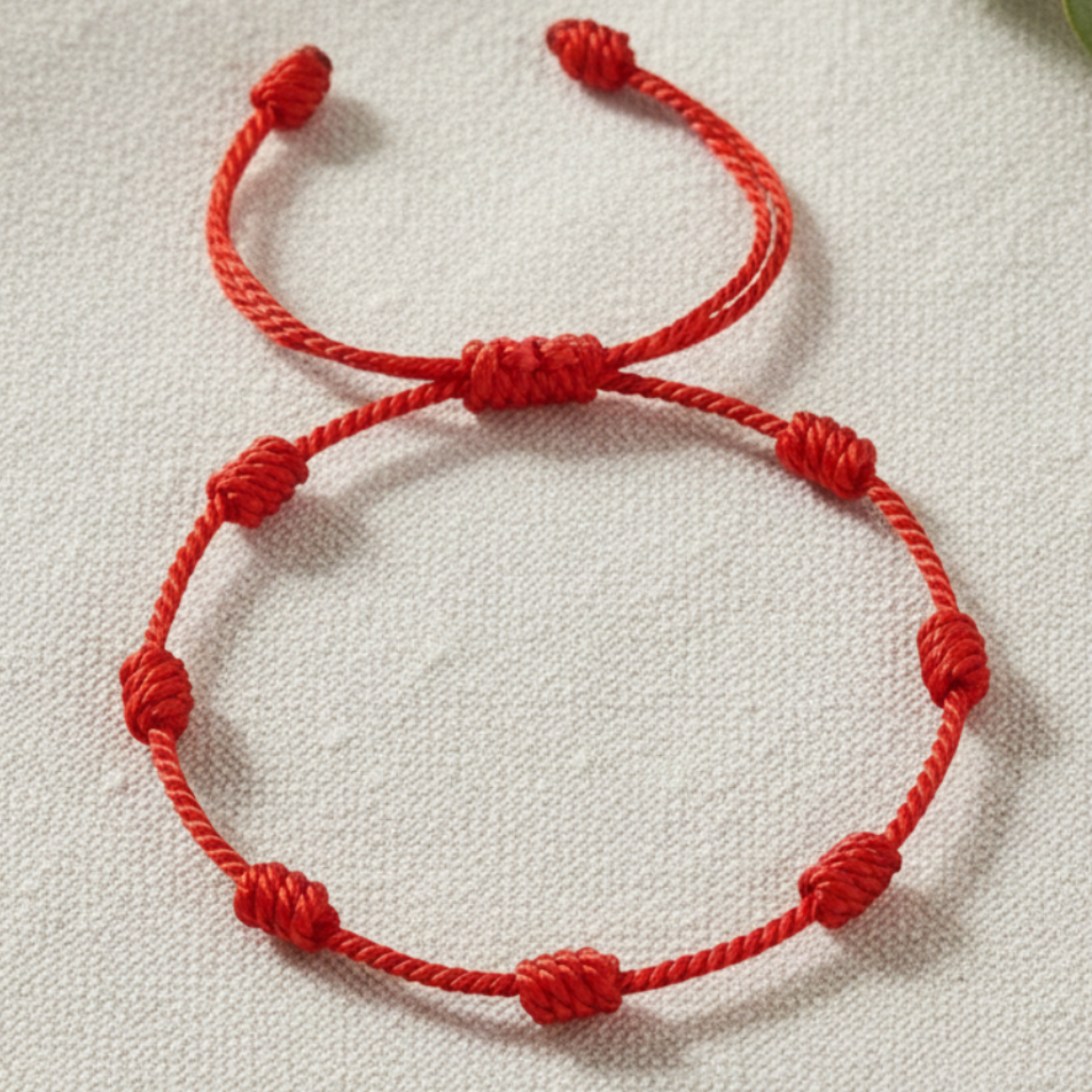 Red bracelet natural flat lay