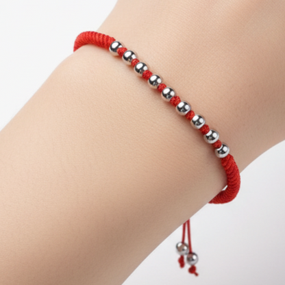 Red Bracelet Silver Beads – Model Hand