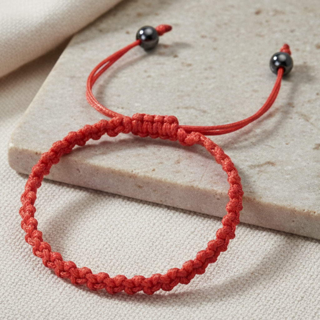Red Braided Bracelet – Natural Minimalist Background