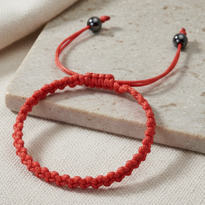 Red Braided Bracelet – Natural Minimalist Background