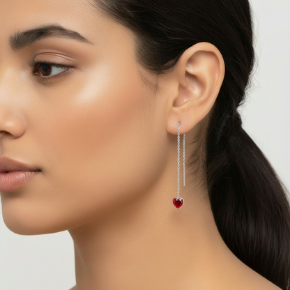 Red Heart Threader Earrings