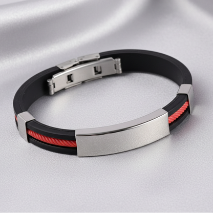 Red Silicone Steel Bracelet - Satin Background