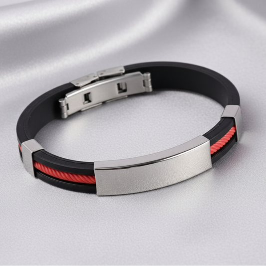 Red Silicone Steel Bracelet - Satin Background