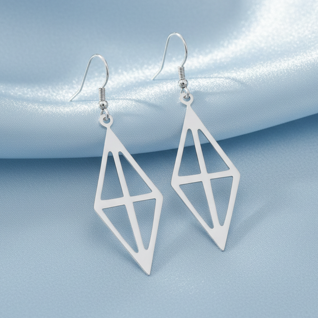Rhombus Earrings - Light Blue Satin