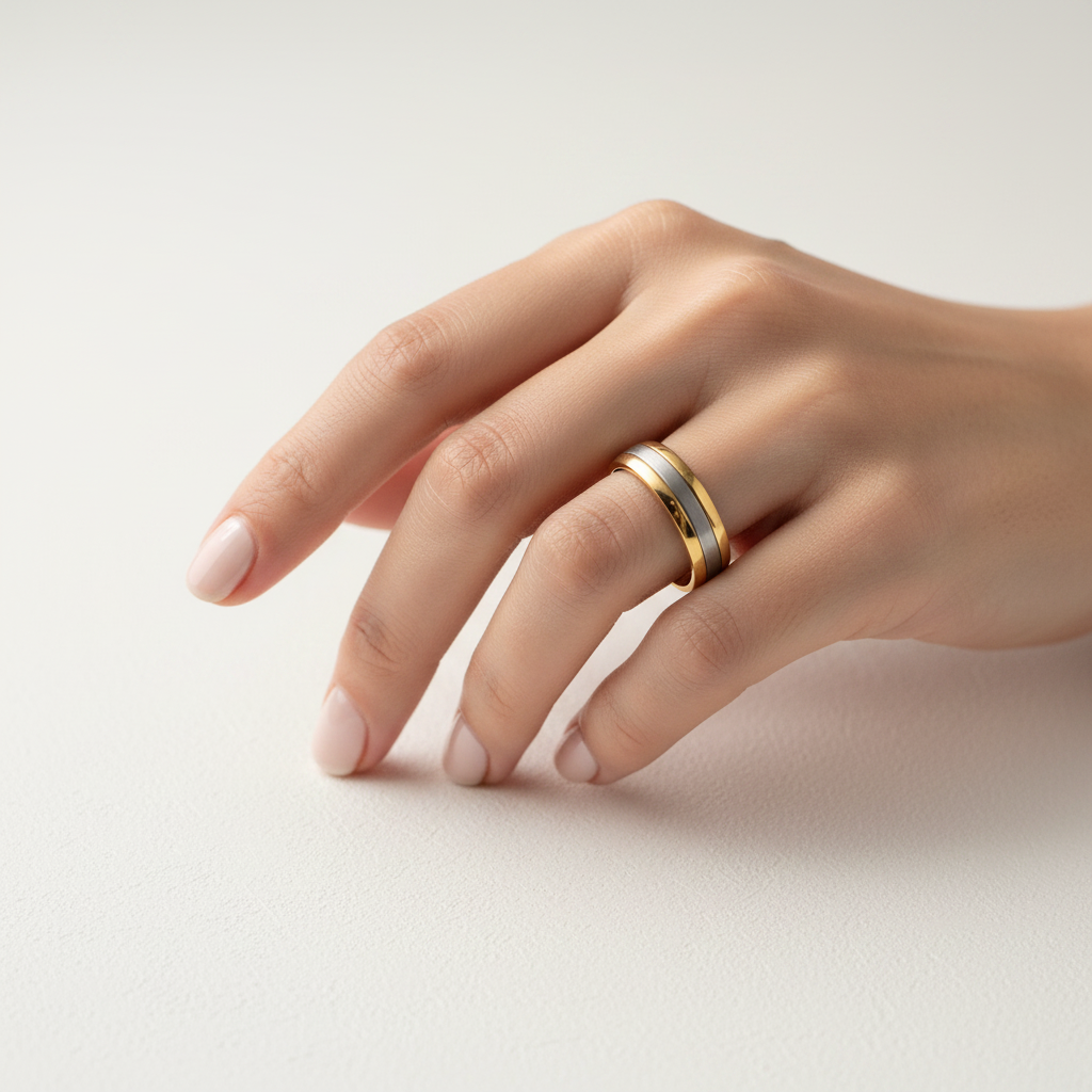 Ring Silver Center Gold Edges - Angle 2