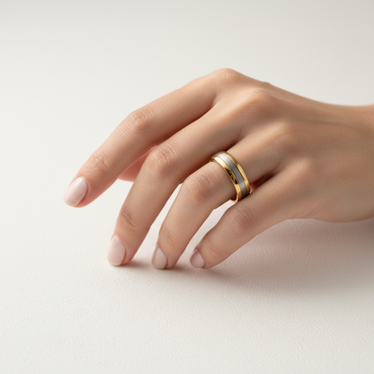 Ring Silver Center Gold Edges - Angle 2