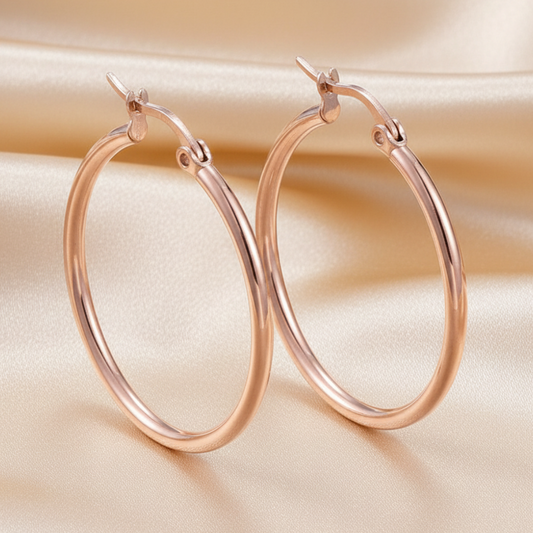 Rose Gold Hoop Earrings - Fondo Champagne Satinado