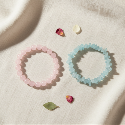 Rose Quartz & Aquamarine Nature Flat Lay