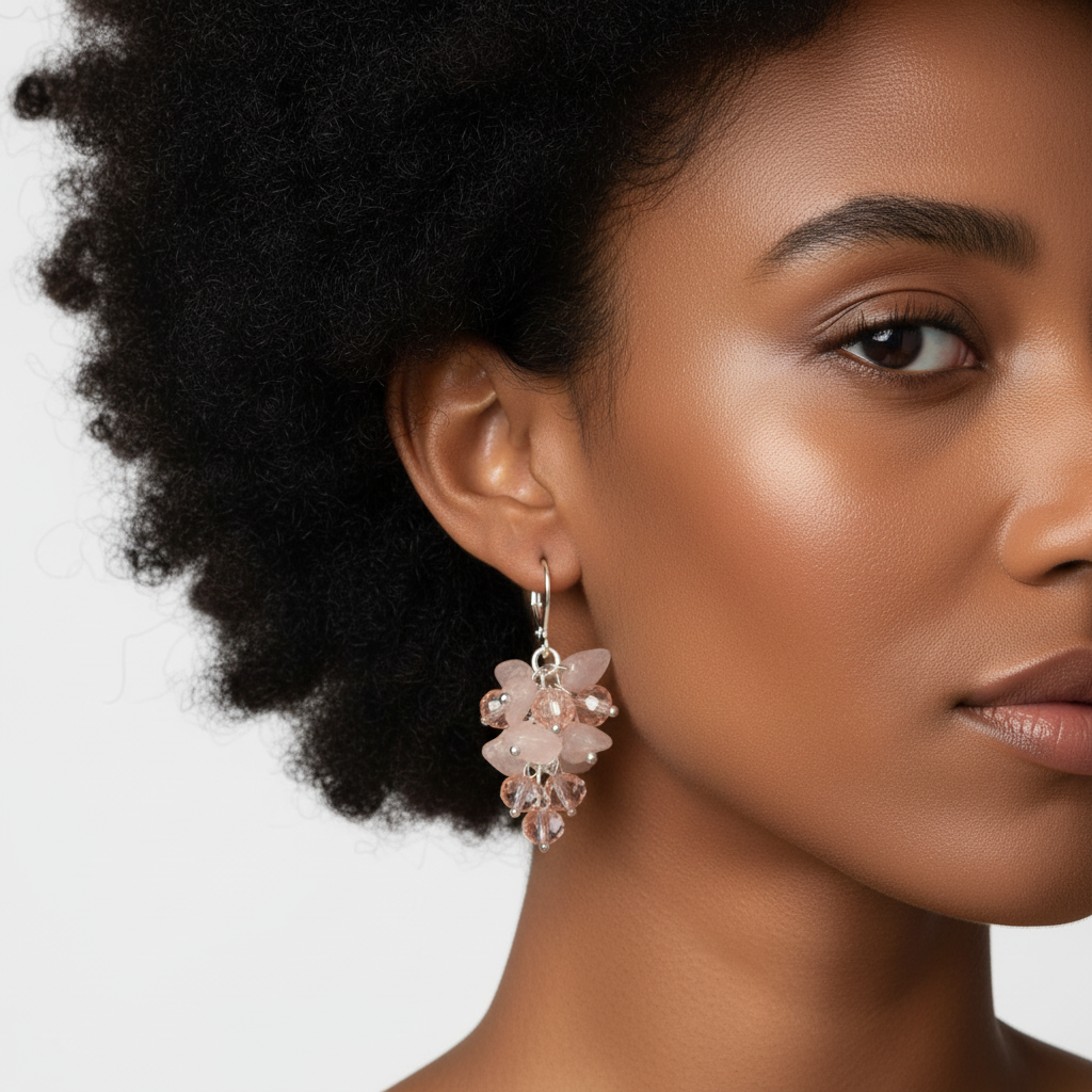 Rose Quartz Earrings - Afro Model