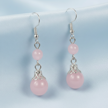 Rose Quartz Earrings - No Bottom Cap