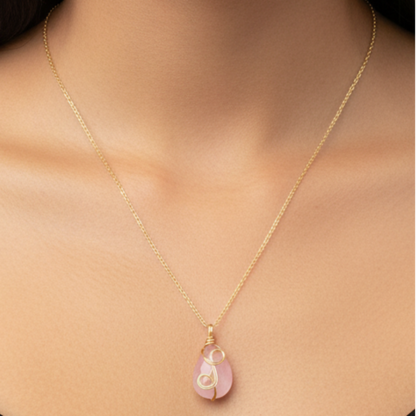 Teardrop Gemstone Necklace | Wire Wrap Pendant | Stainless Steel Chain | Choose Your Stone | QueLindoShop