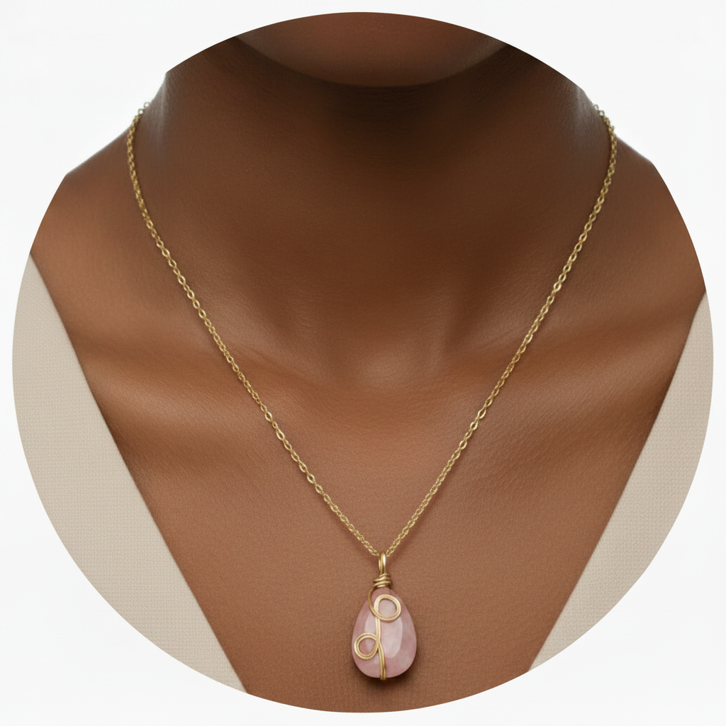 Rose Quartz Wire Wrapped - Circle Model Shot