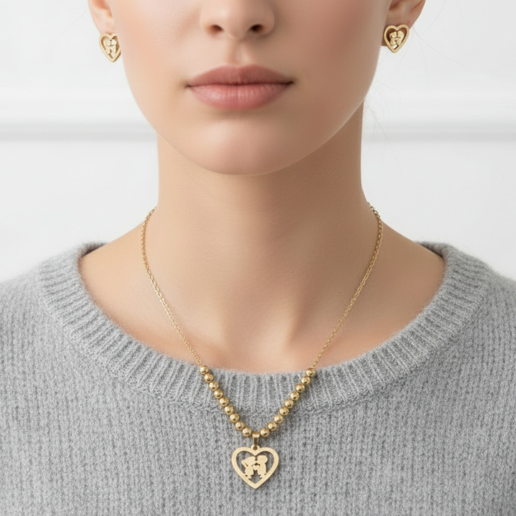 Set Love Knots dorado con suéter gris
