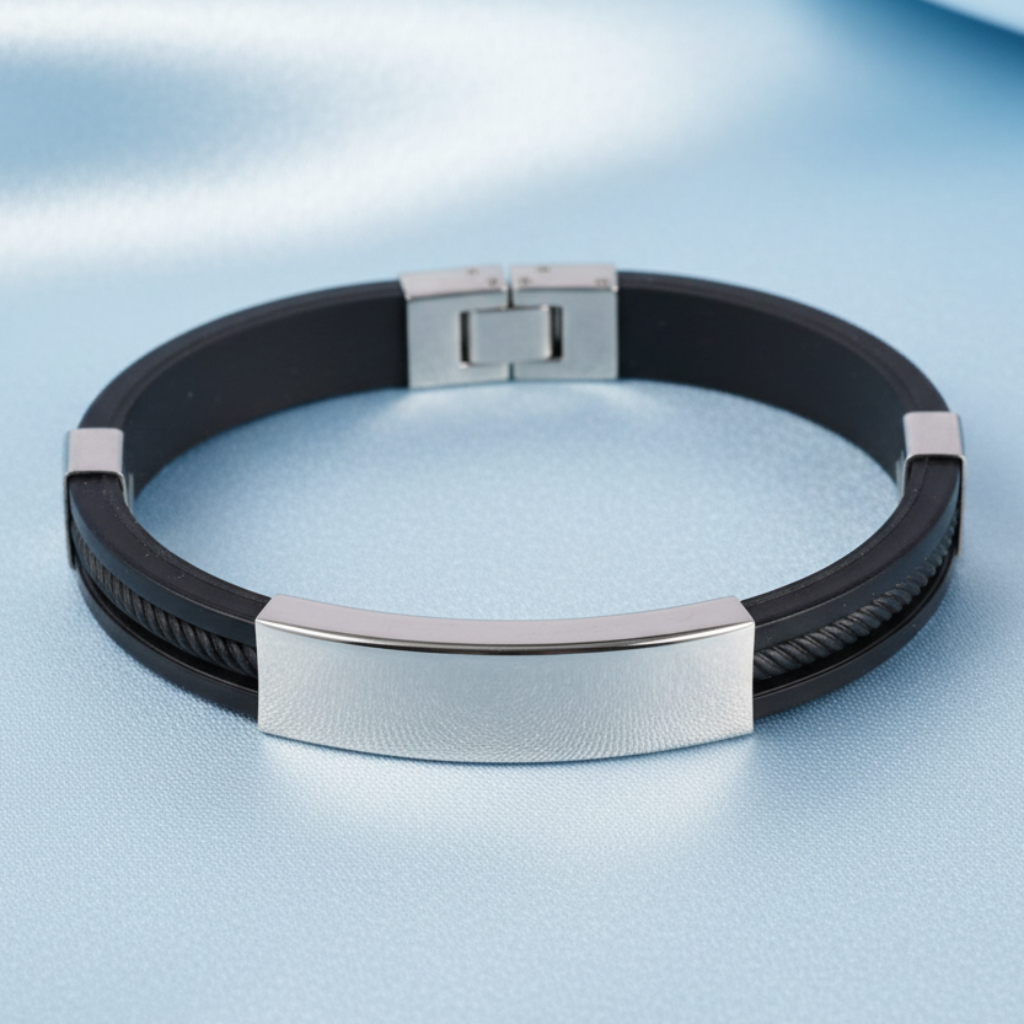Silicone & Steel Bracelet - Light Blue Satin