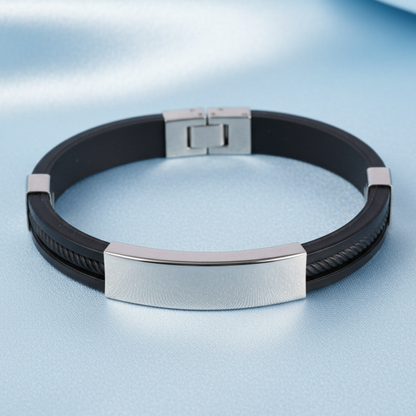 Silicone & Steel Bracelet - Light Blue Satin