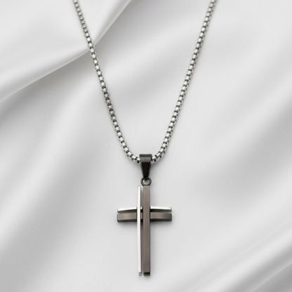Silver and Black Cross Pendant - Clean Background