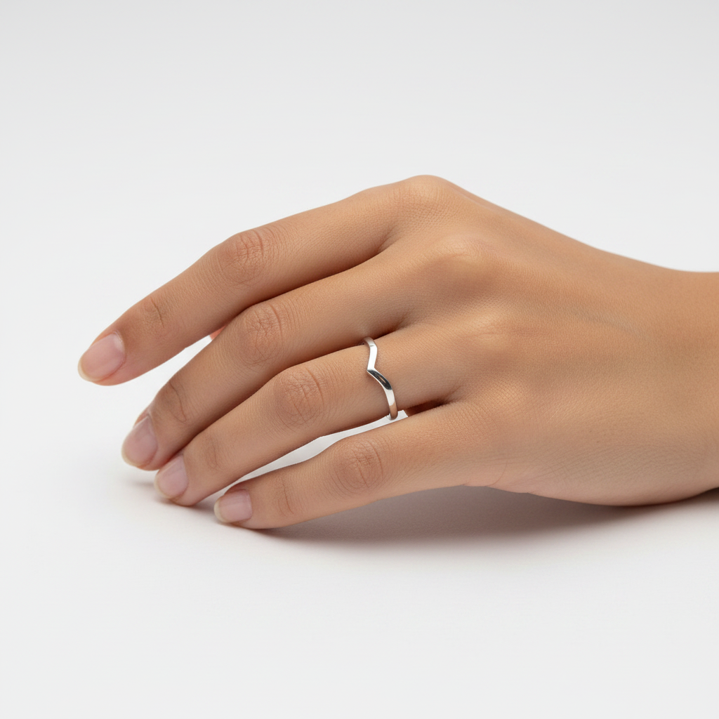 Silver Chevron Ring - Model Hand