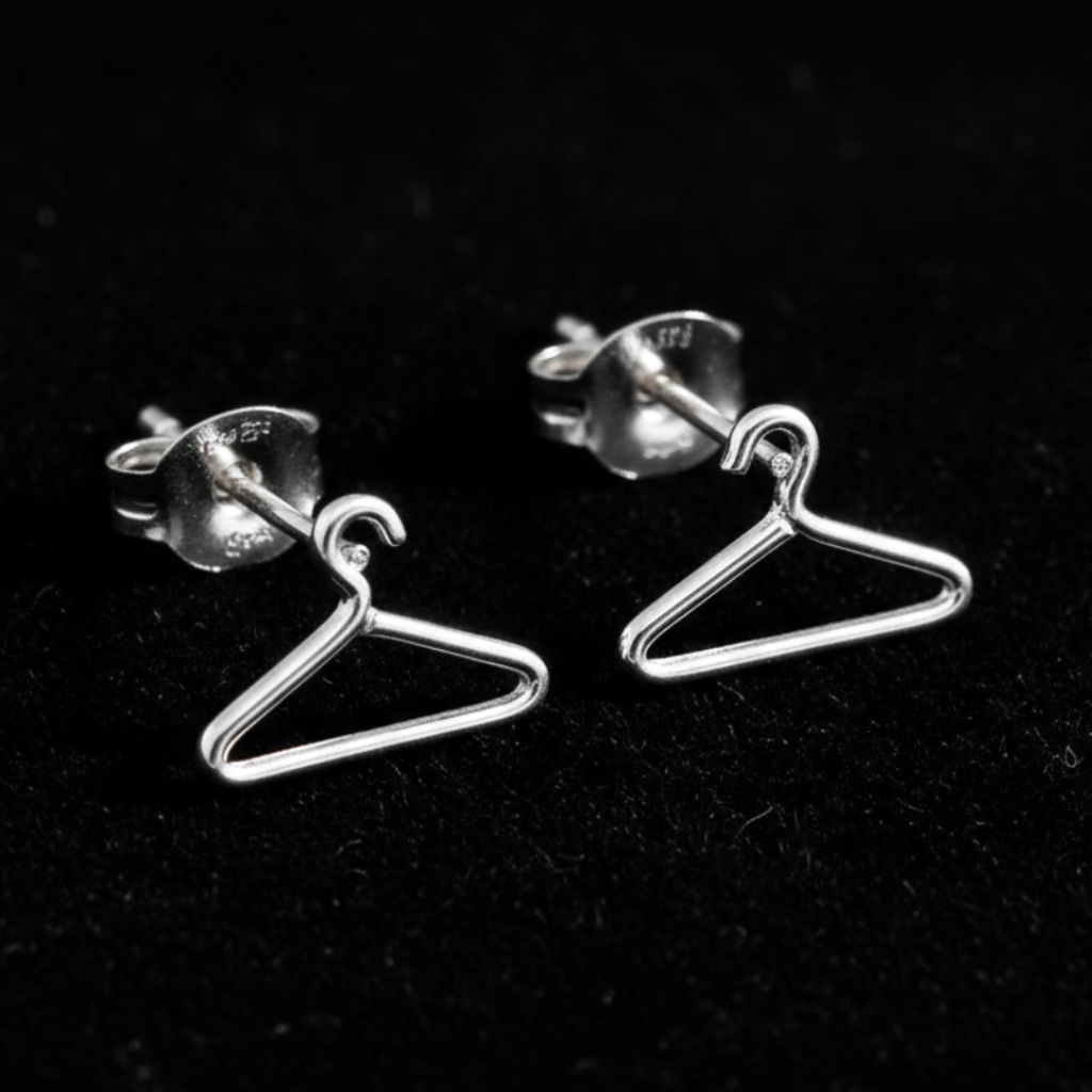 Silver Hanger Earrings with Push-Backs on Black Velvet