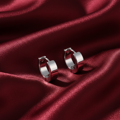 Silver Hoop Earrings - satinado borgoña