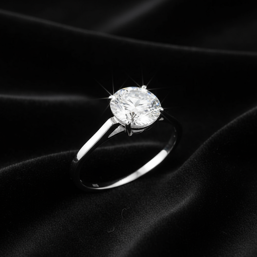 Solitaire ring on black velvet